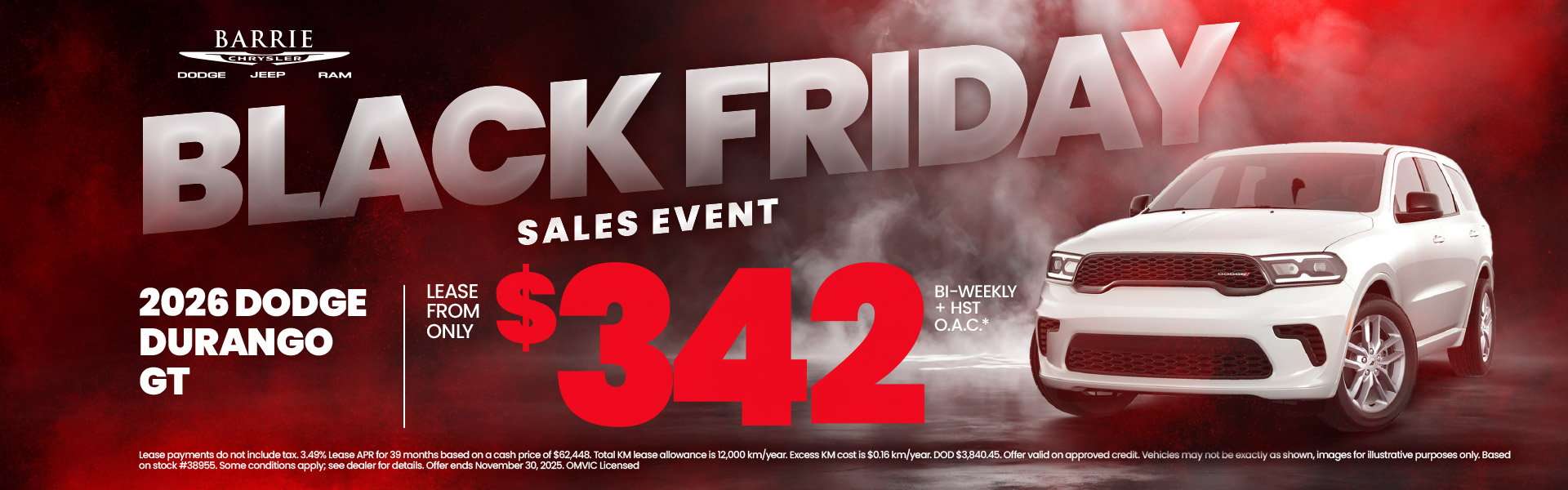 2026 Dodge Durango GTLease From Only $342 Bi-Weekly + HST O.A.C.*